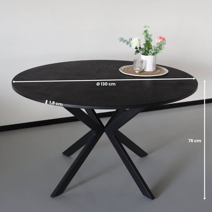 Lizzely Garden & Living Eettafel rond visgraat Ozzy zwart 130cm ronde eettafel