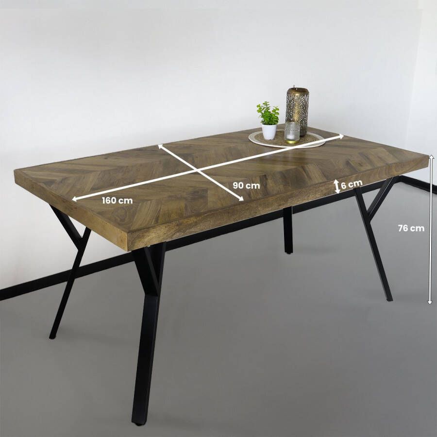 Lizzely Garden & Living Eettafel visgraat Danae 160x90cm tafel rechthoekig duurzaam mangohout mango eetkamertafel