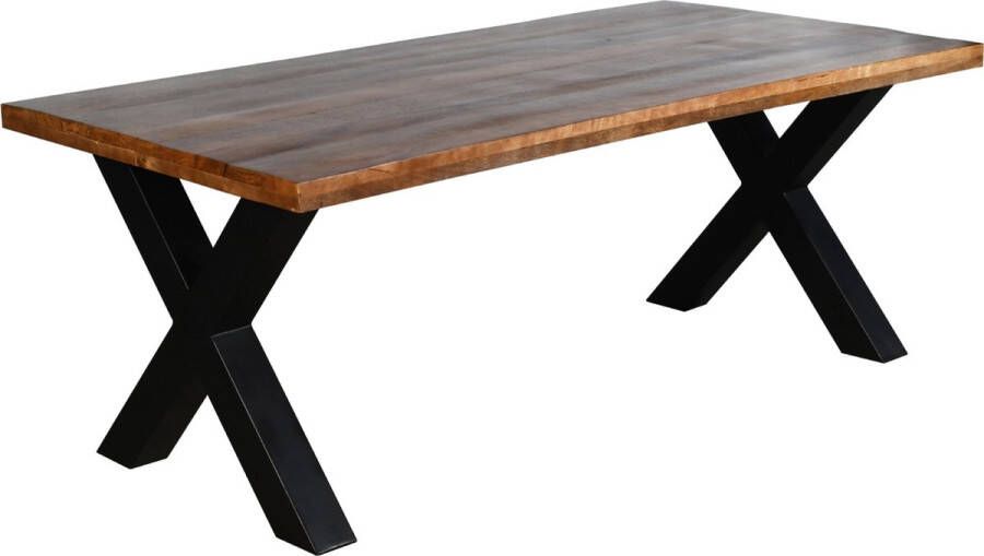 Lizzely Garden & Living Eettafel rechthoekig mangohout Xavier 180cm duurzaam tafel met X-poot mango eetkamertafel hout