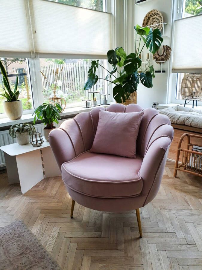 Lizzely Garden & Living Fauteuil zitbank 1 persoons stoel Belle velvet roze bankje