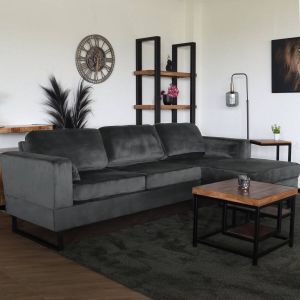 Lizzely Garden & Living Hoekbank design Darsiono 280cm bank grijs velvet loungebank zowel links als rechts bankstel