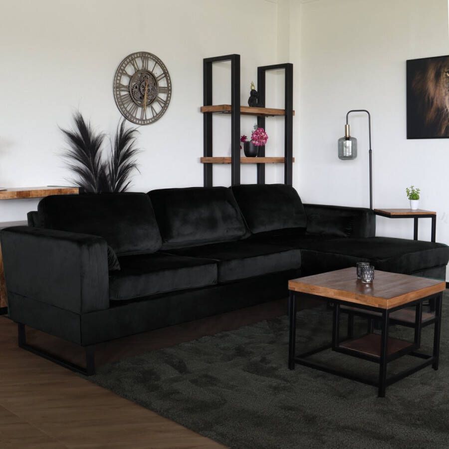 Lizzely Garden & Living Hoekbank design Darsiono 280cm bank zwart velvet loungebank zowel links als rechts bankstel