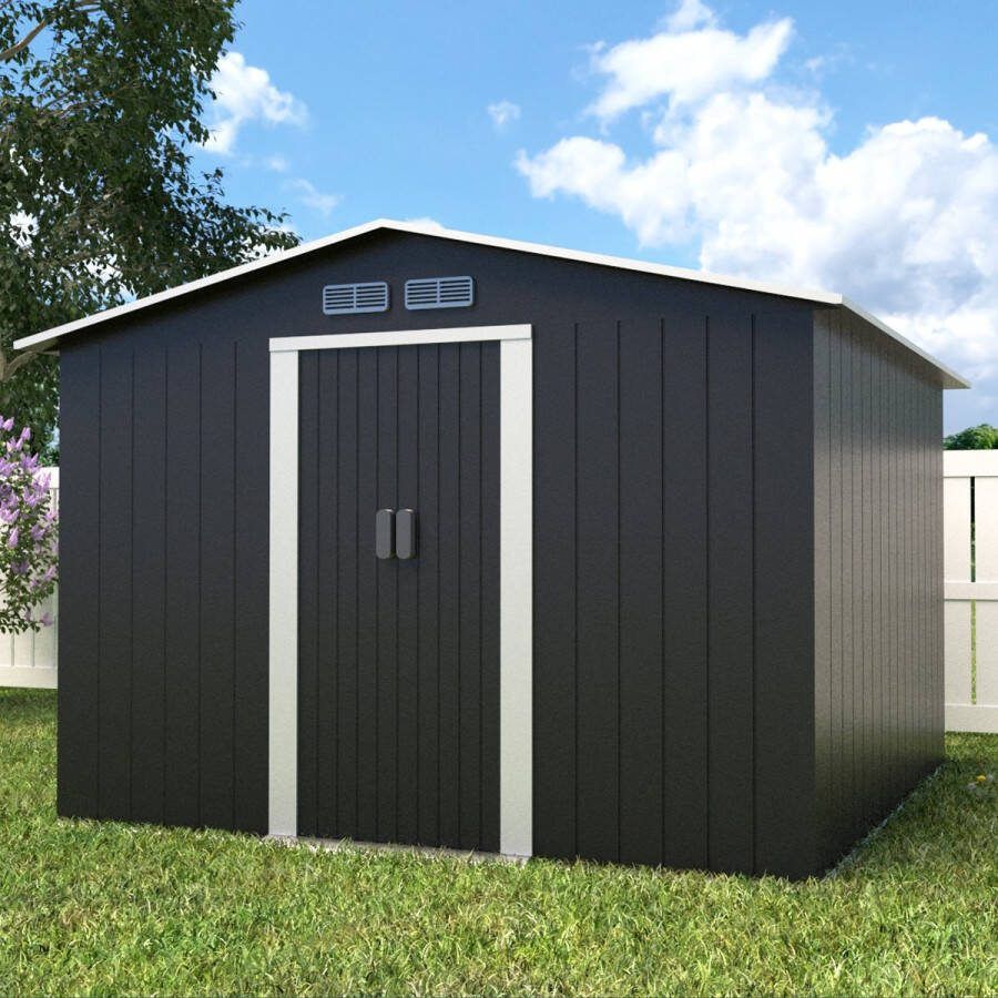 Lizzely Garden & Living Metalen tuinhuisje (13 5 m3) antraciet hoog groot berging schuur HxBxD: 202x258x258cm