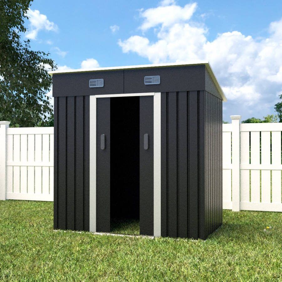 Lizzely Garden & Living Metalen tuinhuisje (4 3 m3) antraciet klein berging schuur HxBxD: 182x194x121cm