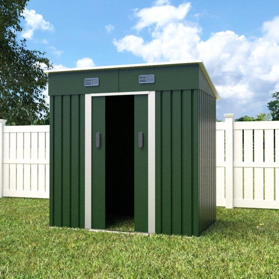 Lizzely Garden & Living Metalen tuinhuisje (4 3 m3) groen klein berging schuur HxBxD: 182x194x121cm