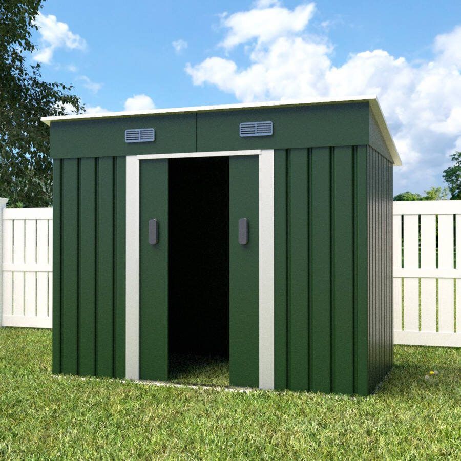 Lizzely Garden & Living Metalen tuinhuisje (5 6 m3) groen breed klein berging schuur HxBxD: 182x238x131cm