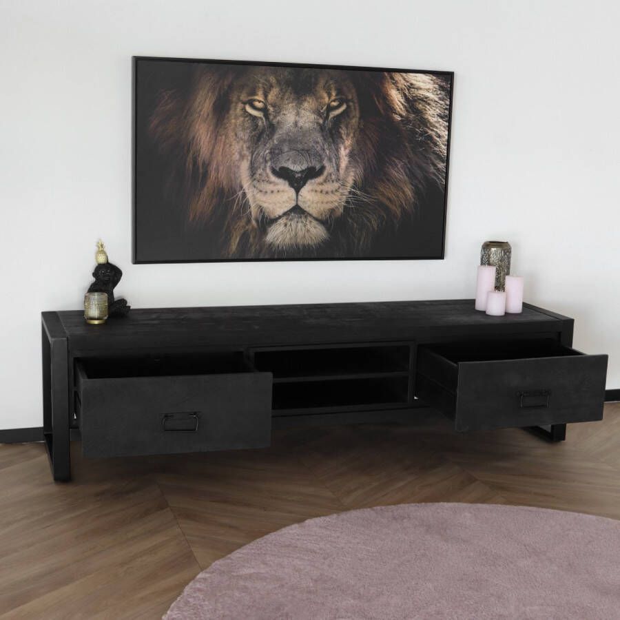 Lizzely Garden & Living TV meubel industrieel mangohout Avelyn zwart 180cm tv kast duurzaam mango massief hout tv-meubel