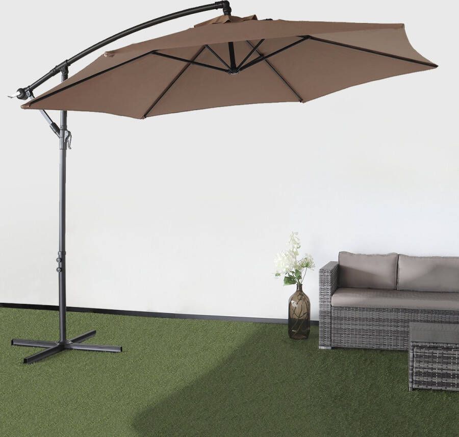 Lizzely Garden & Living Zweefparasol Staal Taupe Parasol Diameter 300 Cm