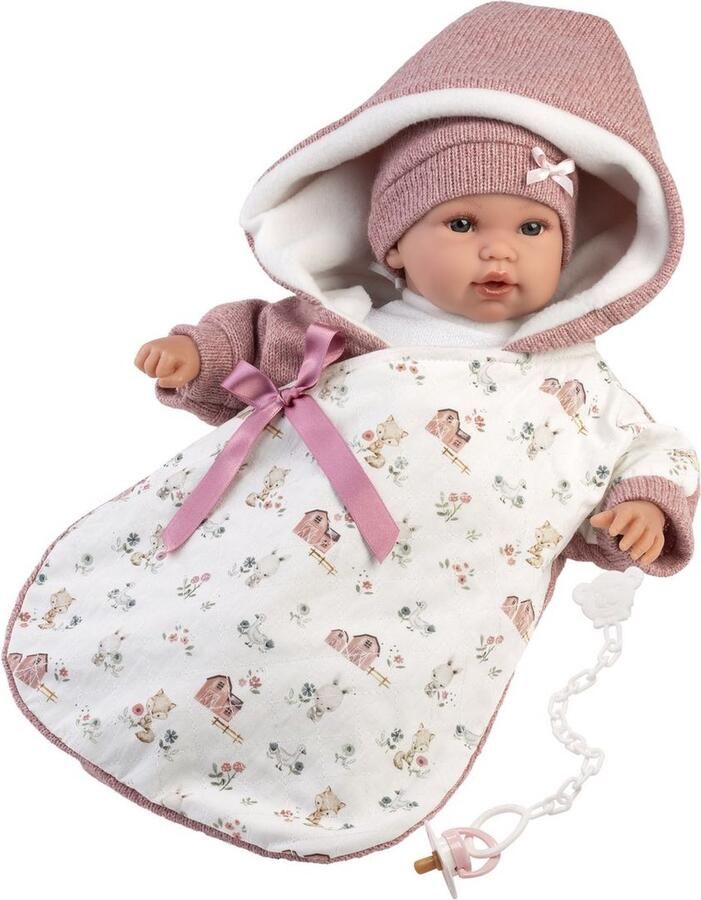 Llorens Huilende Babypop Roze met Slaapzak en geluid 36 cm