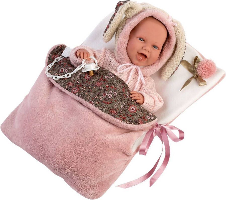 Llorens soft body babypop vrolijk met geluid slaapzak en speen 42 cm