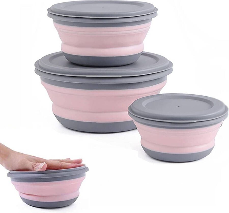 LMOOON Container Opvouwbare Siliconen Kom Met Deksel Siliconen Bento Box Opvouwbare Foldable Food Storage Boxes Opvouwbare Siliconen Bak Foldable Bowl With Lid Voor Picknick Keuken