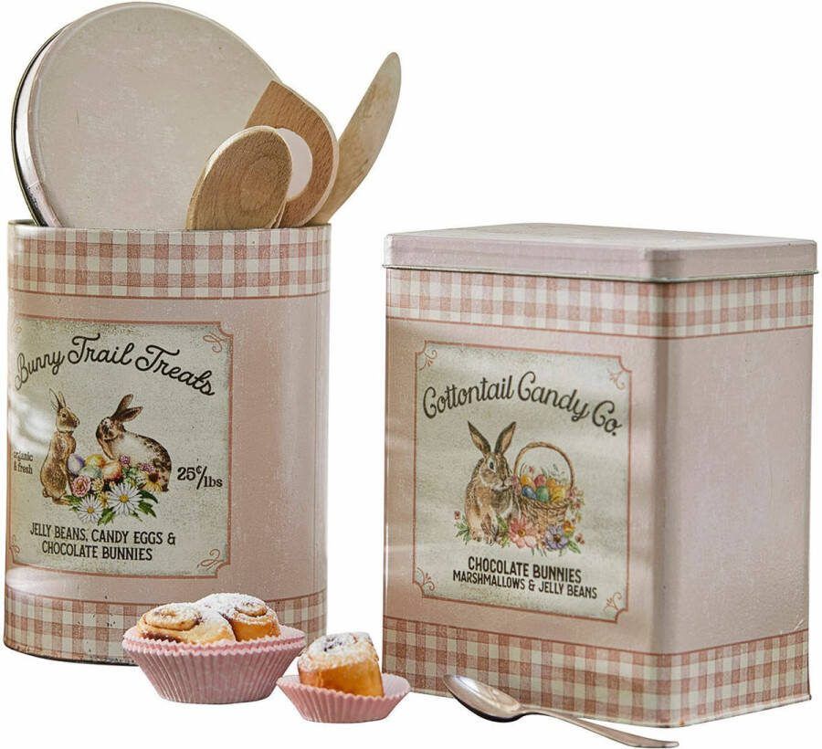 Loberon Blik set van 2 Cottontail roze