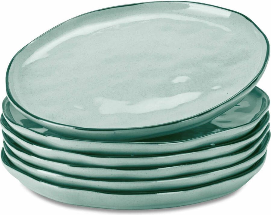 Loberon Bord set van 6 Biarré turquoise