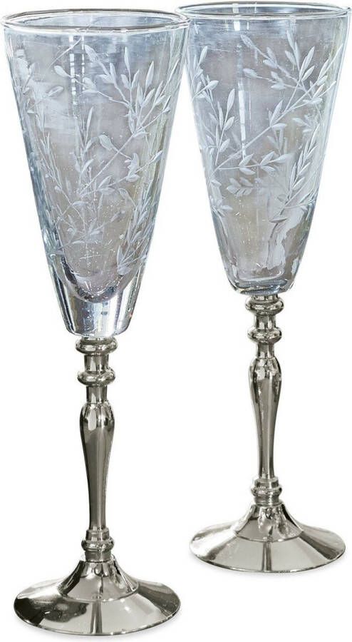 Loberon Champagneglazen set van 2 Coralie helder zilverkleurig