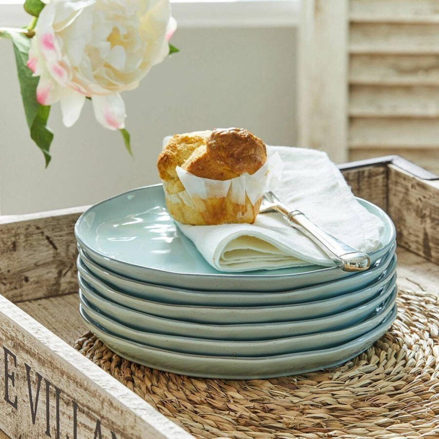 Loberon Dessertbordjes set van 6 Biarré turquoise