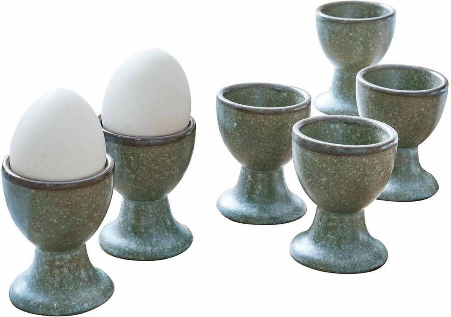 Loberon Eierdop set van 6 Biarré turquoise bruin