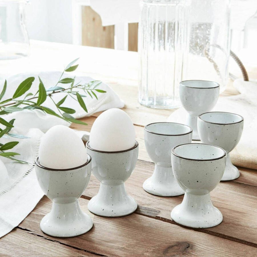Loberon Eierdop set van 6 Biarré wit