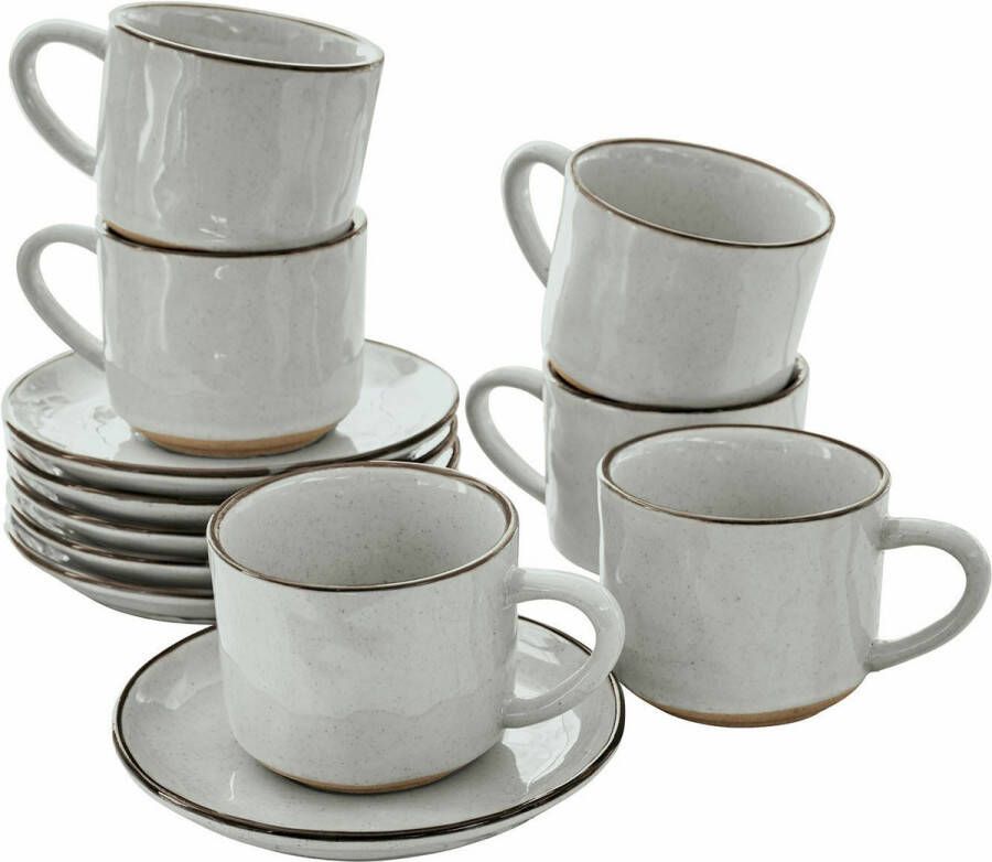 Loberon Espressokop en -schotel set van 6 Biarré grijs