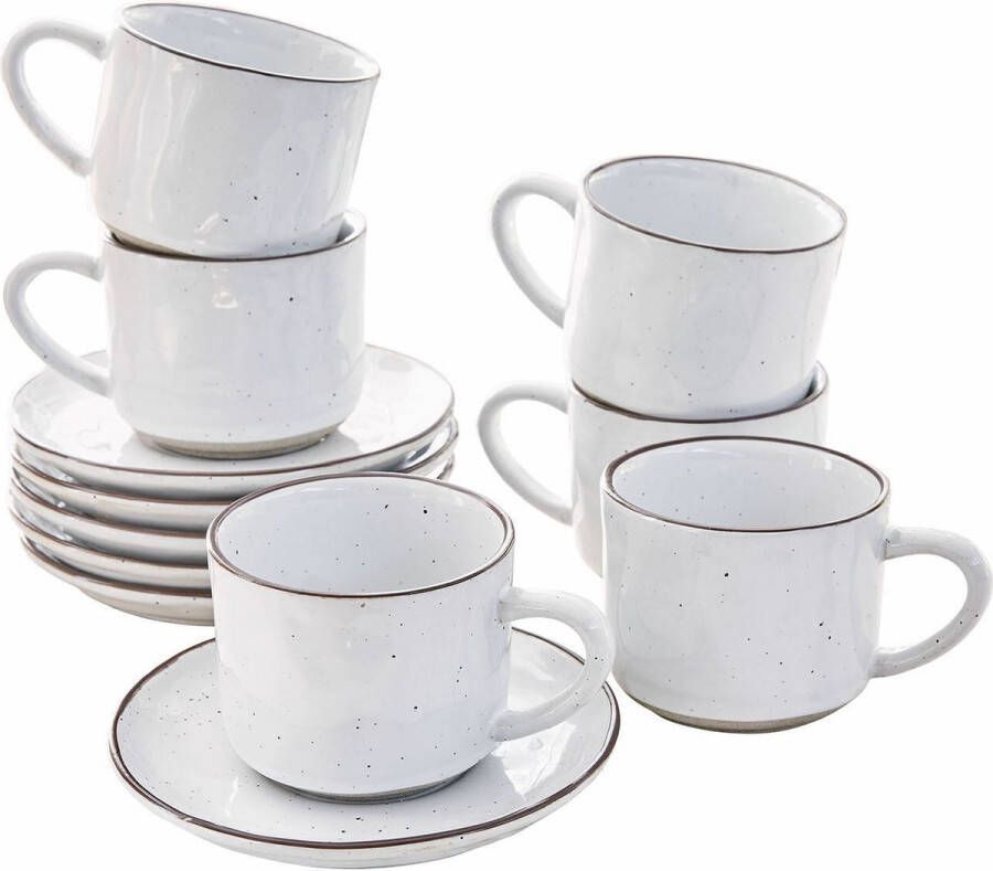 Loberon Espressokop en -schotel set van 6 Biarré wit