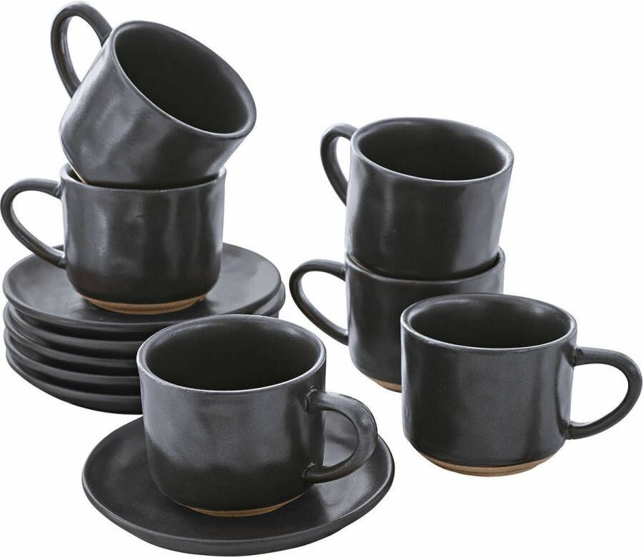 Loberon Espressokop en -schotel set van 6 Biarré zwart