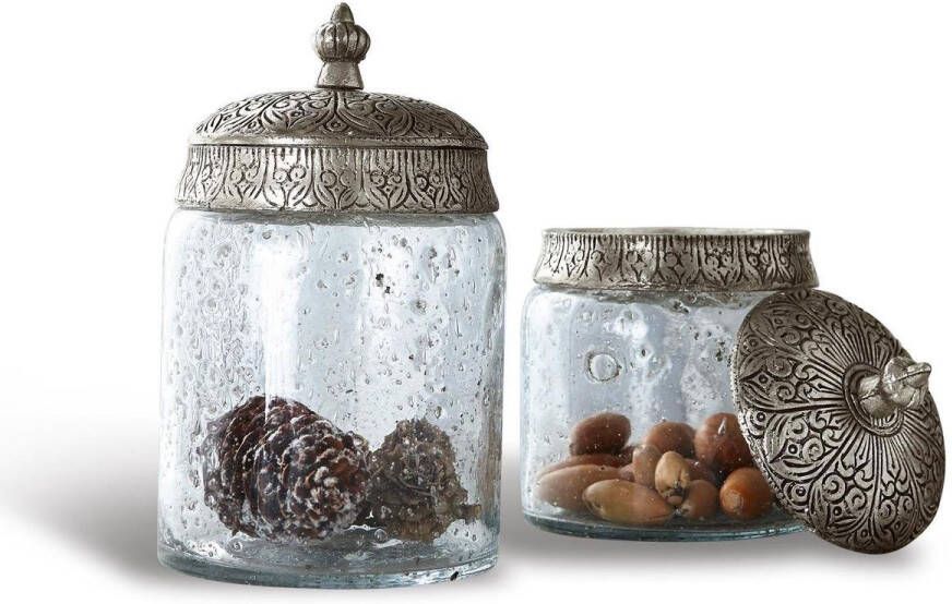 Loberon Glazen potten set van 2 Laurnena helder zilverkleurig
