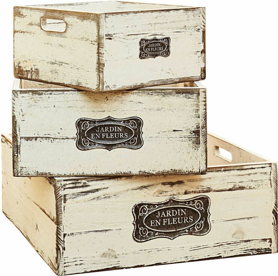Loberon Houten kist set van 3 Calhoun antiekwit