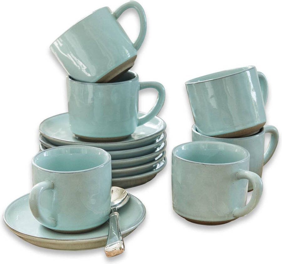 Loberon Kop met schotel set van 6 Biarré turquoise