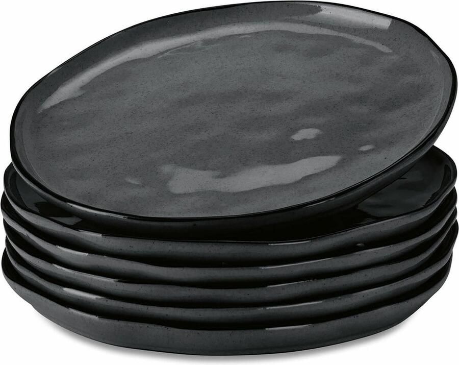 Loberon Bord set van 6 Biarré zwart