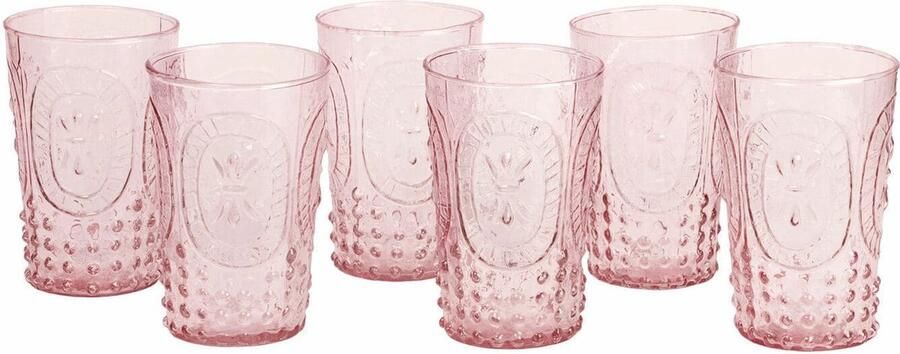 Loberon Glas set van 6 Fleury roze