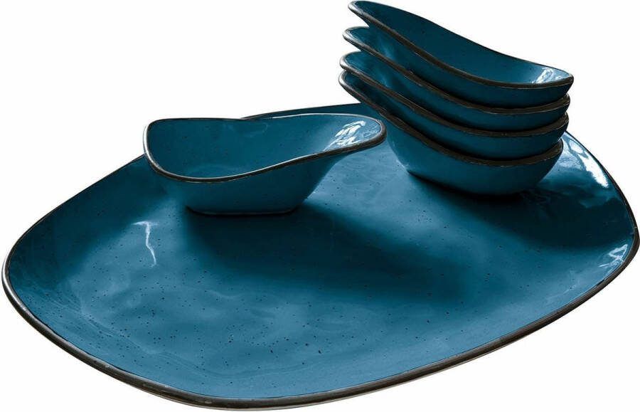 Loberon Serveerschaal set van 6 Biarré blauw