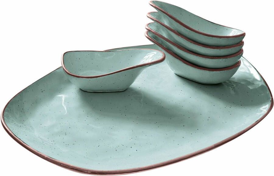Loberon Serveerschaal set van 6 Biarré turquoise