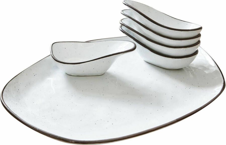 Loberon Serveerschaal set van 6 Biarré wit