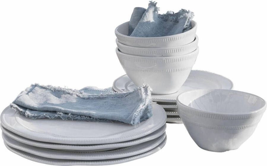 Loberon Servies set van 12 Alentejo wit