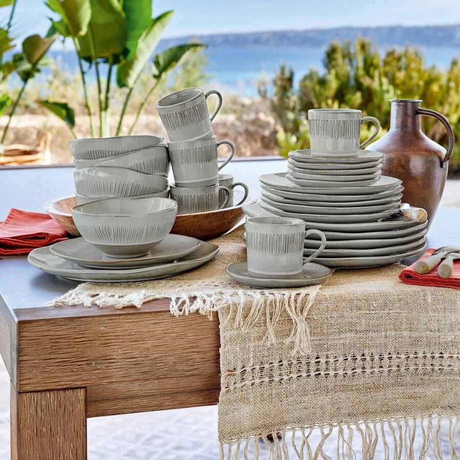 Loberon Servies set van 30 Périers grijs