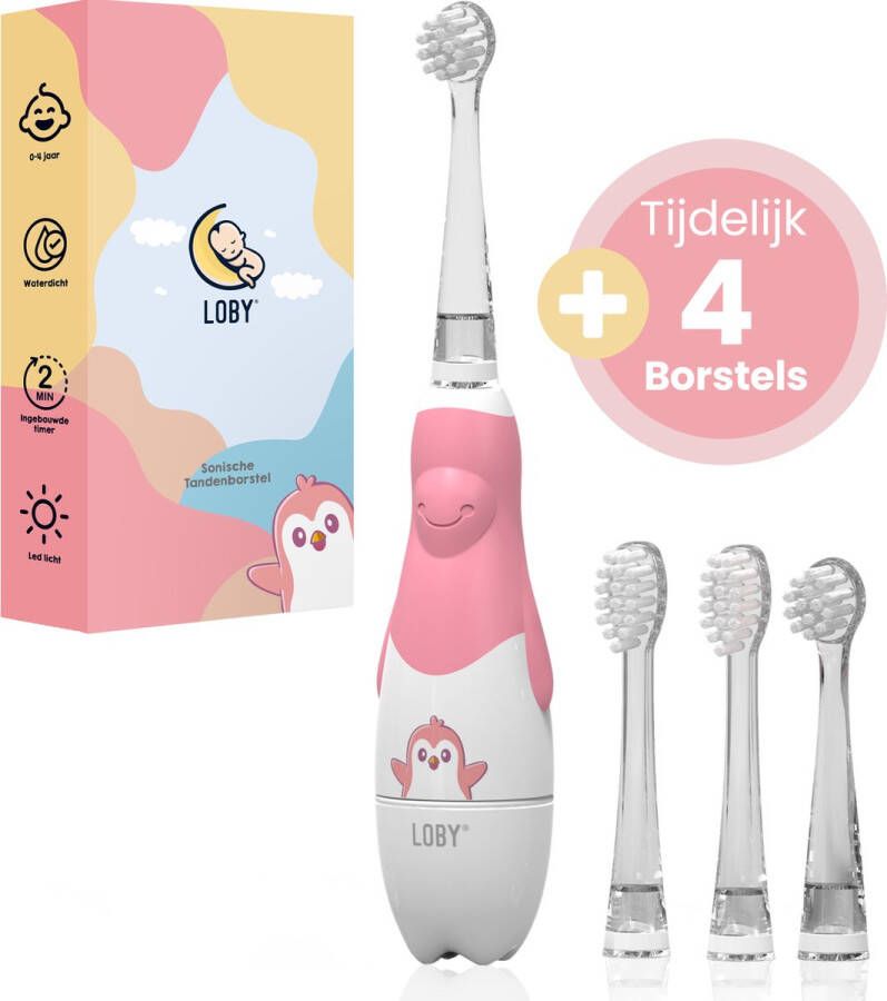 Loby BLACK FRIDAY SALE Baby tandenborstel Elektrische Tandenborstel Kinderen + Tijdelijk 4 Borstels 0 t m 4 jaar Met timer