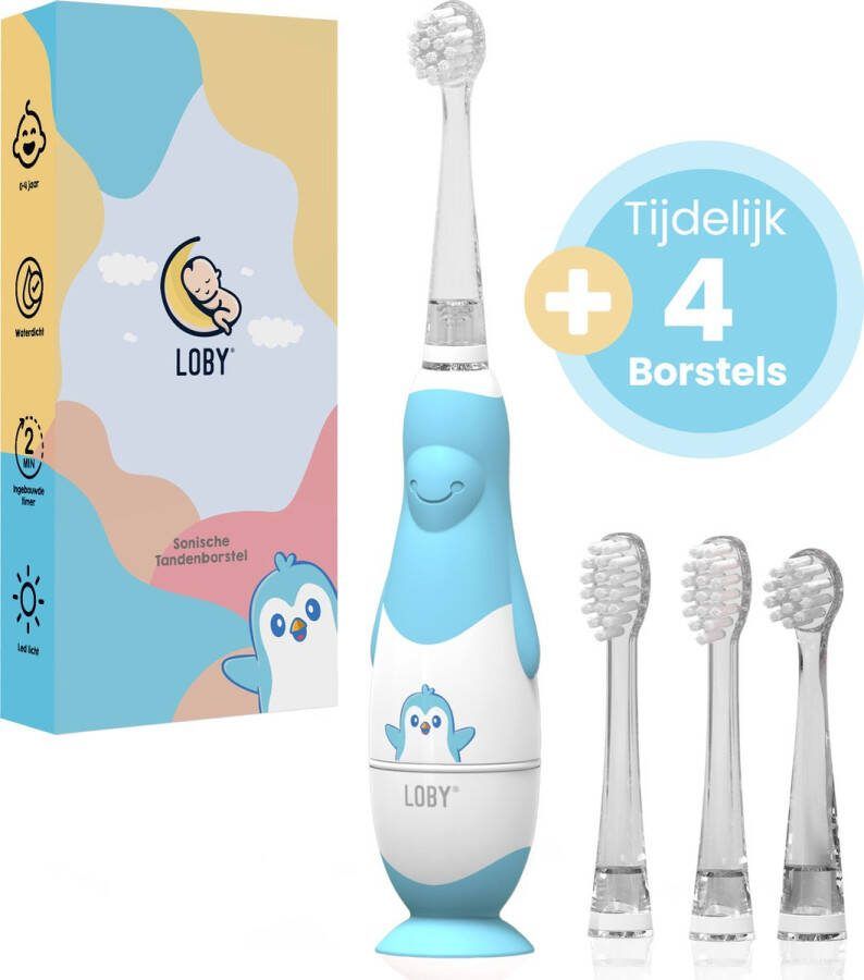 Loby Premium Sonische Elektrische tandenborstel voor Baby en Peuter Met Timer 0 t m 4 Jaar Blauw