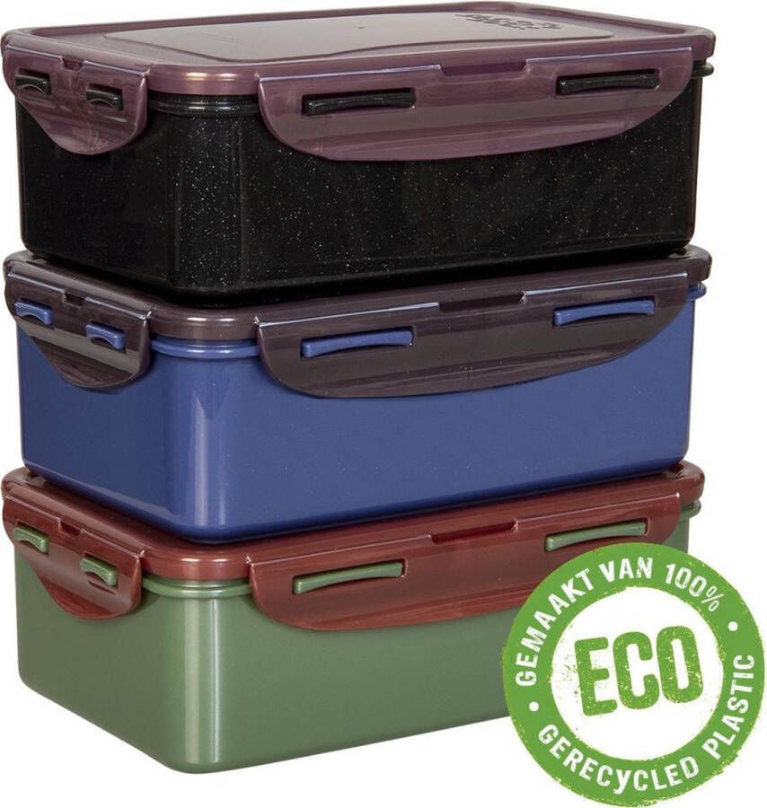 Lock&Lock ECO vershoudbakjes set met deksel Meal prep bakjes Diepvriesbakjes Diepvriesdozen Bewaarbakjes Bewaardozen voedsel Vershouddoos Luchtdicht Duurzaam Zero waste 100% gerecycled plastic 1 liter Set van 3 stuks