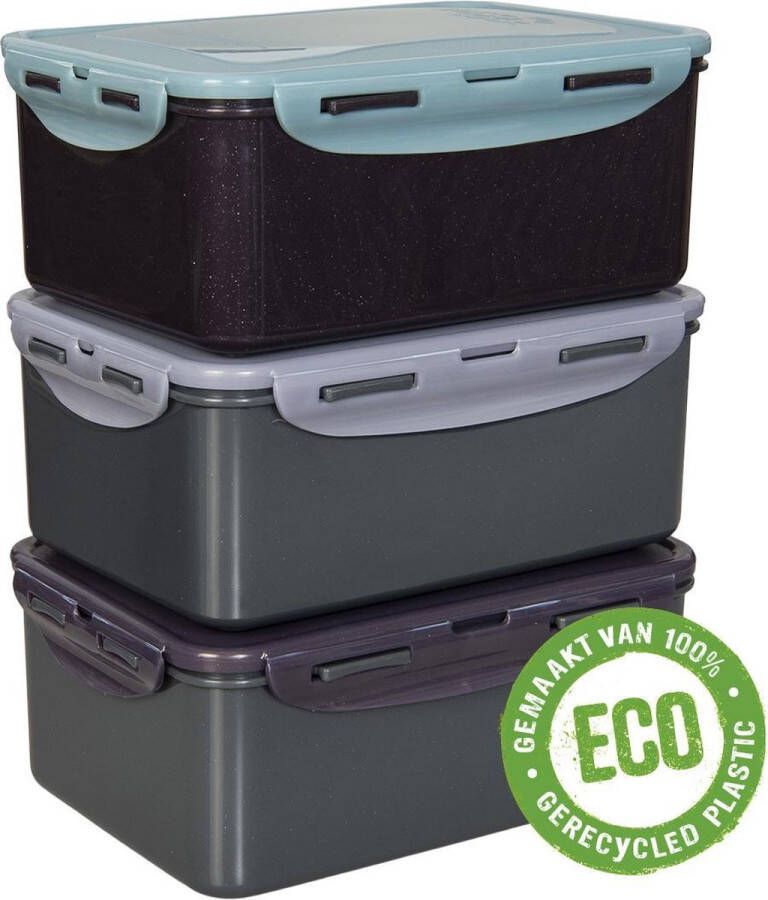 Lock&Lock ECO vershoudbakjes set met deksel Meal prep bakjes Diepvriesbakjes Diepvriesdozen Bewaarbakjes Bewaardozen voedsel Vershouddoos Lunchbox Luchtdicht Duurzaam Zero waste 100% gerecycled plastic 2 3 liter Set 3 stuks