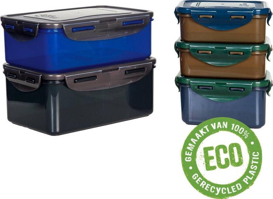 Lock&Lock ECO Vershoudbakjes set met deksel Meal prep bakjes Diepvriesbakjes Diepvriesdozen Bewaarbakjes Vershouddoos Lunchbox Snackdoosjes – Luchtdicht Duurzaam – BPA vrij Zero waste – 100% gerecycled plastic Set van 5 stuks