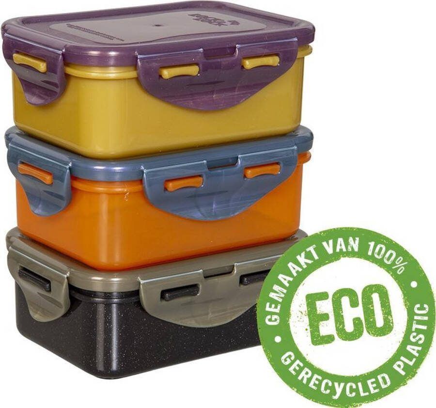 Lock&Lock ECO Vershoudbakjes set met deksel Diepvriesbakjes Diepvriesdozen Snackdoosjes Bewaarbakjes Vershouddoos Luchtdicht Duurzaam Zero waste 100% gerecycled plastic 350 ml Set van 3 stuks LocknLock