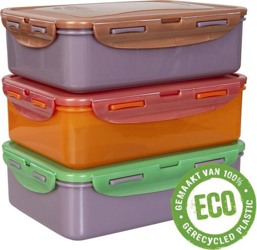 Lock&Lock ECO Vershoudbakjes set met deksel Meal prep bakjes Diepvriesbakjes Bewaardozen voedsel Vershouddoos Lunchbox Luchtdicht Lekvrij BPA vrij Duurzaam Zero waste 100% gerecycled plastic 1 6 liter Set van 3 stuks