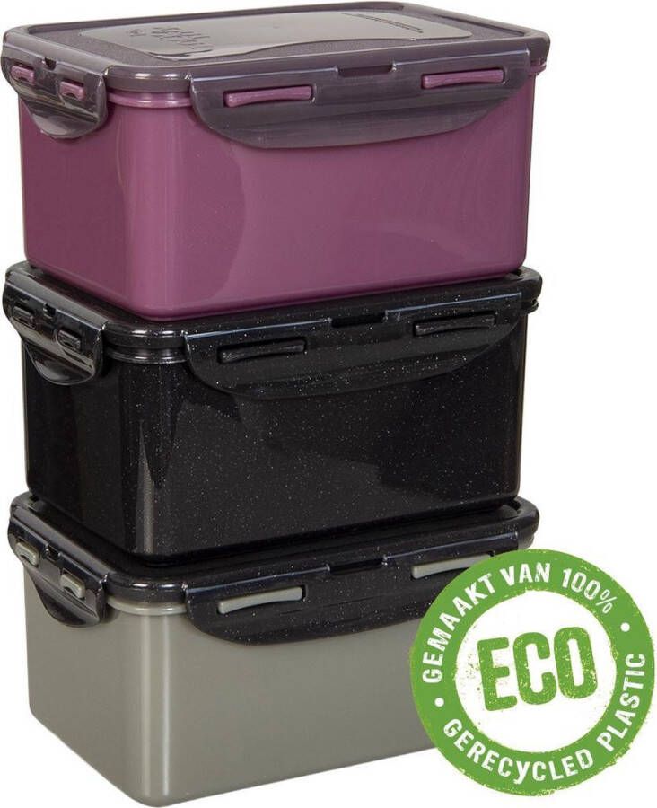 Lock&Lock ECO vershoudbakjes set met deksel Meal prep bakjes Diepvriesbakjes Diepvriesdozen Bewaarbakjes Bewaardozen voedsel Vershouddoos Luchtdicht Duurzaam Zero waste 100% gerecycled plastic 1 liter Set 3 stuks LocknLock