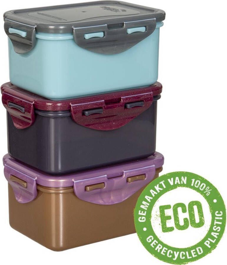 Lock&Lock ECO Vershoudbakjes set met deksel Diepvriesbakjes Diepvriesdozen Bewaarbakjes Snackdoosjes Vershouddoos Luchtdicht BPA vrij Duurzaam Zero waste 100% gerecycled plastic 470 ml Set van 3 stuks