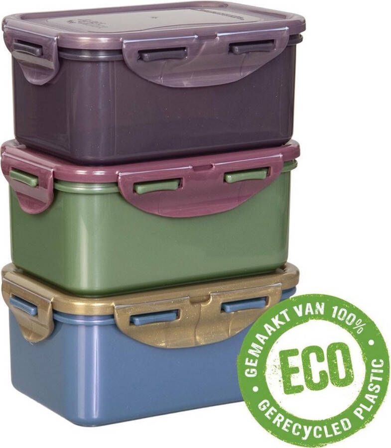 Lock&Lock ECO vershoudbakjes set met deksel Diepvriesbakjes Diepvriesdozen Snackdoosjes Bewaarbakjes Vershouddoos Luchtdicht Duurzaam Zero waste 100% gerecycled plastic 600 ml Set van 3 stuks