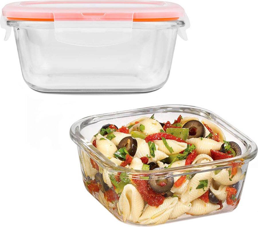 Lock&Lock Glazen vershoudbakjes Glazen meal prep bakjes Glazen bakjes met deksel Airfryer bakjes Bewaarbakjes Luchtdicht Vierkant 500 ml Set van 2 stuks LocknLock