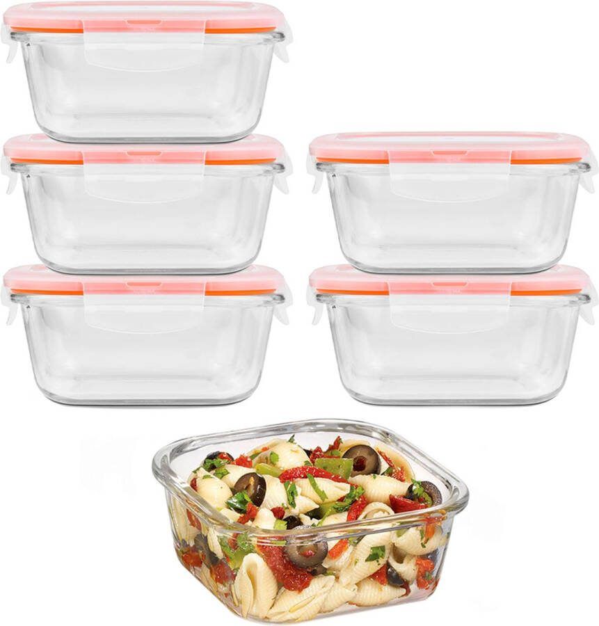 Lock&Lock Glazen vershoudbakjes Glazen meal prep bakjes Glazen bakjes met deksel Ovenschaal klein met deksel Bewaarbakjes Luchtdicht Vierkant 500 ml Set van 6 stuks LocknLock
