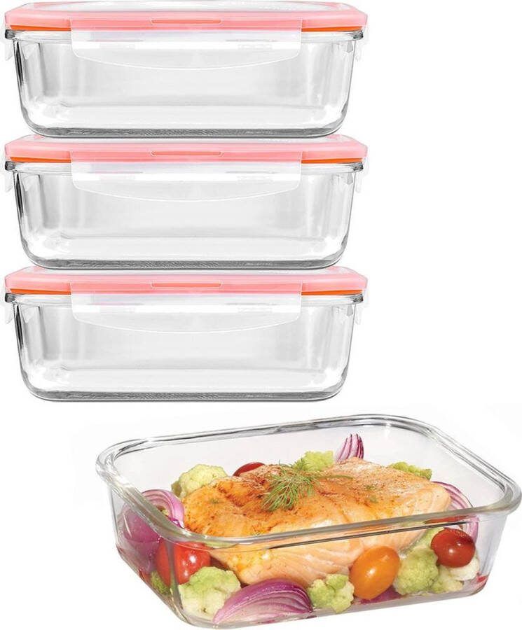 Lock&Lock Glazen vershoudbakjes Glazen meal prep bakjes Glazen bakjes met deksel Ovenschaal met deksel Bewaarbakjes Luchtdicht 1 liter Set van 4 stuks LocknLock