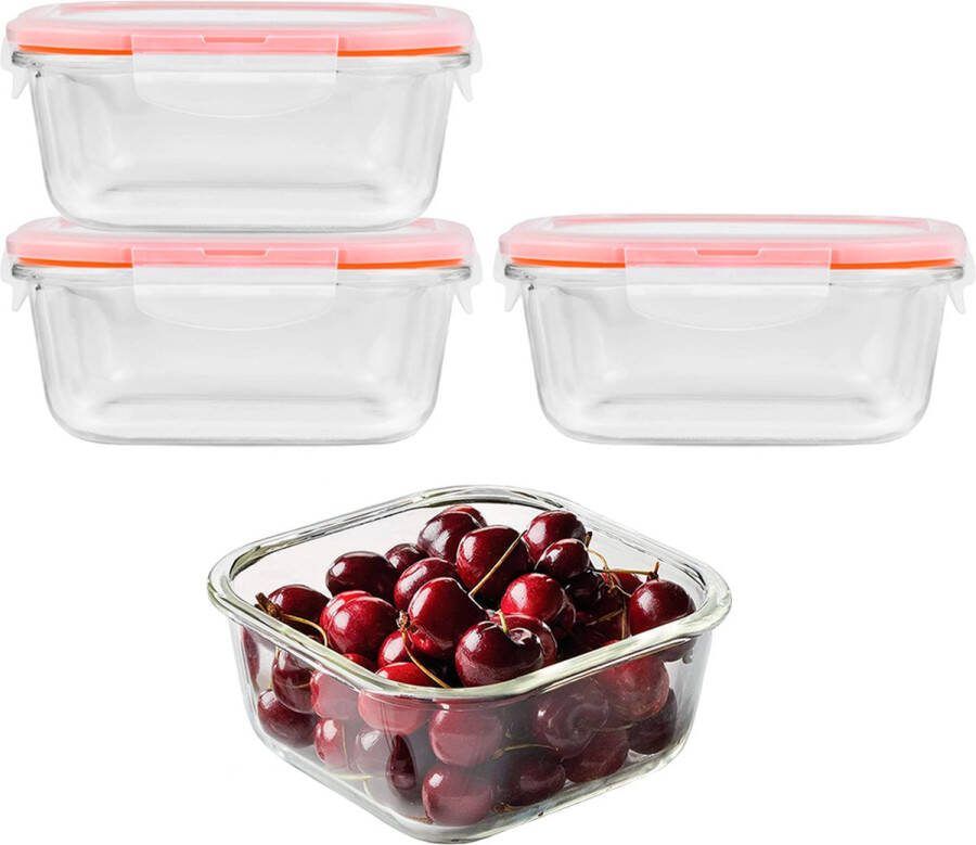 Lock&Lock Glazen vershoudbakjes Glazen meal prep bakjes Glazen bakjes met deksel Ovenschaaltjes met deksel Airfryer bakjes Bewaarbakjes Luchtdicht Vierkant 840 ml Set van 4 stuks LocknLock