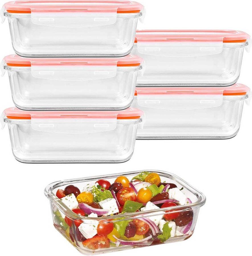 Lock&Lock Glazen vershoudbakjes Glazen meal prep bakjes Glazen bakjes met deksel Ovenschaaltjes met deksel Bewaarbakjes Luchtdicht 630 ml Set van 6 stuks LocknLock