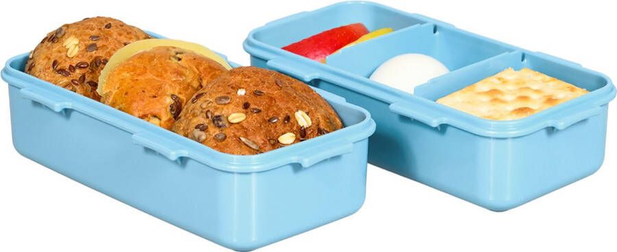 Lock&Lock Kleine Lunchbox Bento Box Snackdoosjes Met Compartimenten Vakjes Volwassenen en Kinderen To Go Lekvrij BPA vrij Set van 2 stuks 2x 470 ml Roze